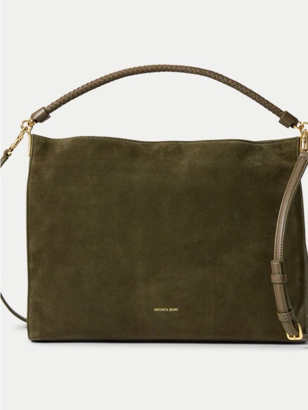 Veronica Beard Olive Suede Shoulder Bag with Braided Handle